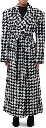 Naked Wardrobe Long Houndstooth Trench Coat in Houndstooth Black/White at Nordstrom Rack, Size X-Large