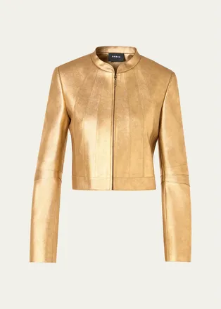 Akris Klaus Lam&eacute; Nappa Leather Crop Jacket