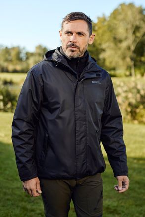 Mountain Warehouse Fell Mens 3 in 1 Water Resistant Jacket Adjustable Hood Full Zip Winter Coat Black - Size X-Small