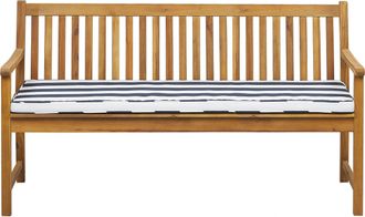 Beliani Banco De Jard&iacute;n De Madera De Acacia Clara 160 Cm Listones Coj&iacute;n Azul/blanco Para Exterior Estilo R&uacute;stico Vivara