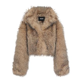 Rotate Rotate Birger Christensen - Korte Imitatiebont Jas - Dames - Jassen - Beige - Maat: 2Xs/Xs Viscose