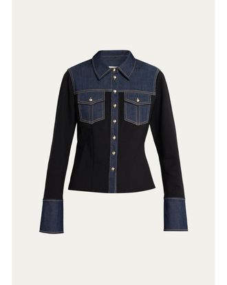 Cinq &agrave; Sept Aliza Ponte & Denim Long-Sleeve Top