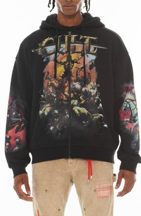 Cult of Individuality Horseman Full Zip Graphic Hoodie in Black at Nordstrom, Size Xxx-Large