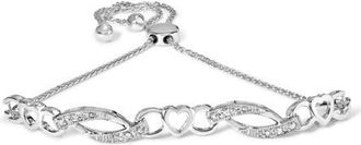 House of Brilliance Silver 1/10 Cttw Diamond Heart Link Adjustable Bolo Bracelet in White at Nordstrom