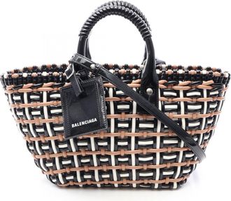Balenciaga Black Brown White Leather Basket Handbag Tote Bag (Pre-Owned)