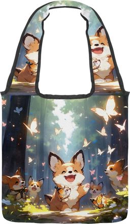 Generic Cute corgi Puppy Reversible Canvas Shoulder Tote - Double-Sided Print, 12oz Cotton, 27cm Drop, Fold-Flat Bag for Travel, Shopping, Street Outings