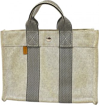 Herm&egrave;s Gray Canvas Tote Bag (Pre-Owned)