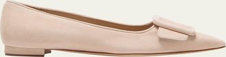 Manolo Blahnik Maysale Suede Buckle Ballerina Flats