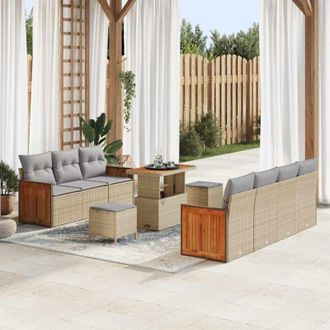 vidaXL Vidaxl - Conjunto De Sof&aacute; De Jard&iacute;n 10 Pcs Beige, Gris Claro