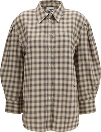 Ganni Shirt in Light Check Flannel - Dames - Blouses & Shirts - Veelkleurig - Maat: M Flanel