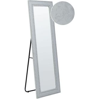 Beliani Espejo De Pie De Piel Sint&eacute;tica Gris Claro 50 X 150 Cm Soporte Tachuelas Locronan