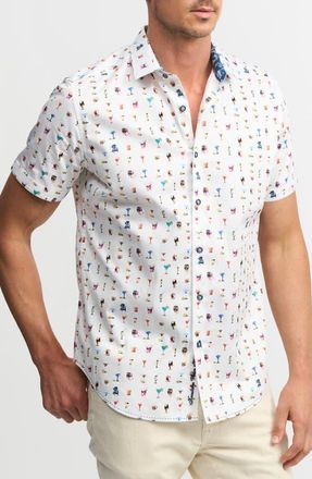 Robert Graham Booze Cruise Classic Fit Short Sleeve Cotton Button-Up Shirt in White at Nordstrom, Size Xxx-Large
