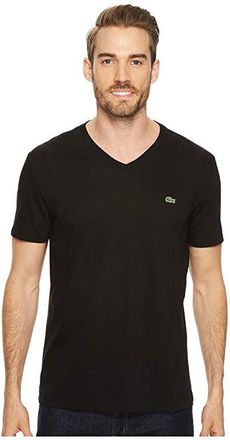 Lacoste Short Sleeve V-Neck Pima Jersey T-Shirts Mens T Shirt Black : 2 (XS), Cotton/Jersey