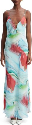 Bardot Suri Plunge Maxi Slipdress in Blue Tie Dye at Nordstrom, Size 10