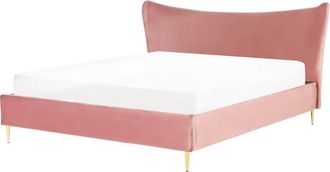 Beliani Cama Con Somier De Terciopelo Rosa Melocot&oacute;n Dorado 180 X 200 Cm Somier Chaleix