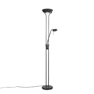 QAZQA Moderno L&aacute;mpara De Pie Negra Flexo Regulador Led - Diva 2 Acero Redonda /alargada Incluye Led Max. 2 X 18 Watt - Qazqa
