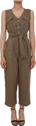 Marella Tuta Salopette Emme - Dames - Jumpsuits - Bruin - S - Linnen - Jumpsuits & Playsuits