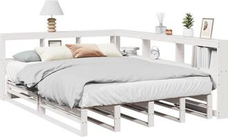 vidaXL Cama Con Estanter&iacute;a Sin Colch&oacute;n Madera Maciza Blanca 140x200 Cm Vidaxl