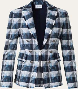 Akris Rhombus Jacquard Denim Blazer with Double Breast Illusion