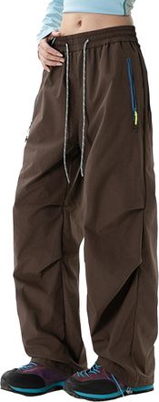 Feoya Womens Lightweight Hiking Trousers Waterproof Walking Cargo Trousers Casual Outdoor Safari Work Travel Pants with Zipper Pockets Brown S