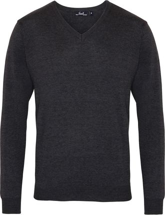 Premier Heren Gebreid Katoen Acryl V Hals Sweatshirt (Houtskool)
