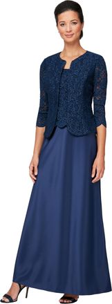 Alex Evenings Womens Two Piece Mother of The Bride Dress with Lace Jacket Special Occasion, Navy, 22 (Pack of 2)