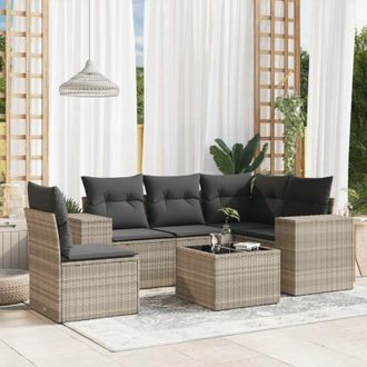 vidaXL Vidaxl - Set De Sof&aacute;s De Jard&iacute;n 6 Pzas Y Cojines Rat&aacute;n Sint&eacute;tico Gris
