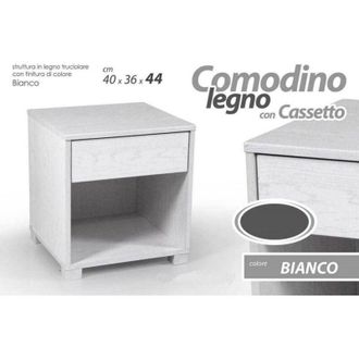 Trade Shop Trade Shop Traesio - Comodino Con Casseto Letto Moderno 44x40x36cm Legno Bianco Rovere Sbiancato