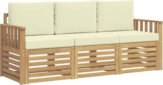 vidaXL Juegos De Sof&aacute;s 3 Uds. Blanco Y Crema Poli&eacute;ster Vidaxl