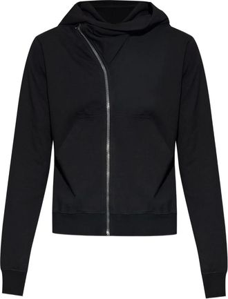 Rick Owens Felpa con zip asimmetrica e cappuccio - Nero