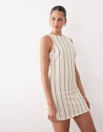 Miss Selfridge Vestito a trapezio in denim a righe multicolore-Giallo