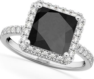 Allurez Princess Cut Halo Black Onyx & Diamond Engagement Ring 14K in 3.47Ct/white Gold at Nordstrom, Size 8.5