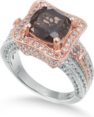 Suzy Levian Two-Tone Smoky Quartz & White Topaz Halo Ring in Brown at Nordstrom Rack, Size 5.5