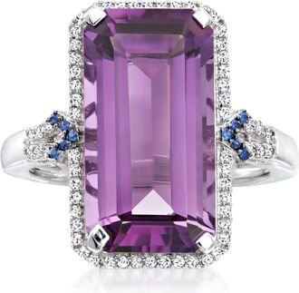 Ross-Simons Amethyst,. Sapphire and. Diamond Ring in 14kt White Gold