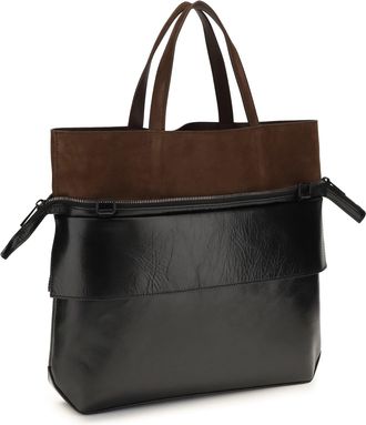 Loewe Mens Tote Bag Small Switch Calfskin Black-Espresso Calf Leather Shoulder Black/espresso