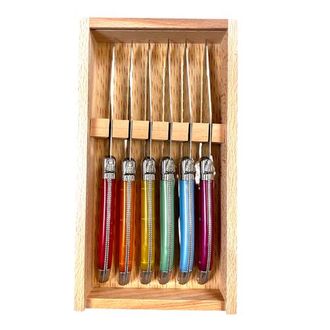 Be Home 6 Piece Steak Knife Set, Platine Rainbow in Wood Box with Acrylic Lid in Beige at Nordstrom