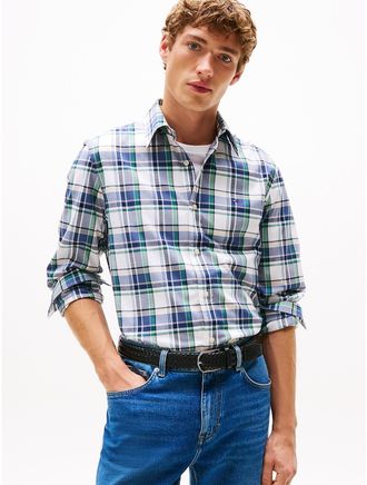 Tommy Hilfiger Mens Regular Fit Madras Print All-Day Shirt - Blue - XXL