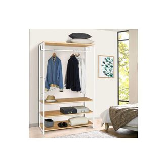 IDMarket Armario Vestidor Grande L. 100 Cm Detroit Dise&ntilde;o Industrial Madera Y Metal Blanco