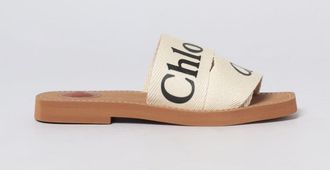 Chlo&eacute; Mules Woody in canvas con logo stampato