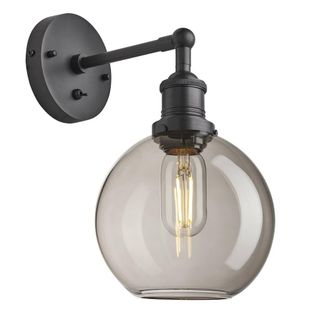 Industville Brooklyn Smoked Glass Globe Wall Light - 7 Inch - Mocha in Grey | Size: Medium