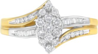 House of Brilliance 10K Yellow and White Gold 1/2 Cttw Diamond Marquise Shaped Cluster Split Shank Ring