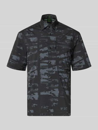 HUGO BOSS Relaxed Fit Freizeithemd mit Kentkragen Modell ST_GLOBE PRINT S in Black, Gr&ouml;&szlig;e XXXL