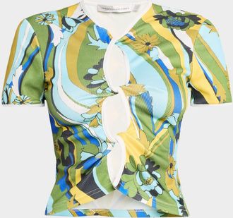 CHRISTOPHER ESBER Acidic Floral Twisted Keyhole T-Shirt