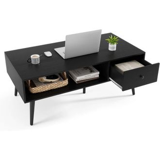 Costway Costway - Tavolino da Salotto Rettangolare Design Moderno, Tavolino da Caff&egrave; con Cassetto e Mensola Inferiore, Tavolino Basso da Divano con Gambe in
