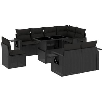 vidaXL Set De Sof&aacute;s De Jard&iacute;n 8 Piezas Y Cojines Rat&aacute;n Sint&eacute;tico Negro