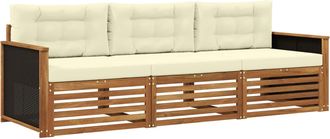 vidaXL Conjunto De Sof&aacute;s De Exterior 3 Uds. Natural Y Crema Poli&eacute;ster Vidaxl