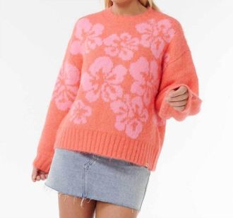 Rip Curl Hibiscus Heat Jacquard Crew Sweater In Watermelon