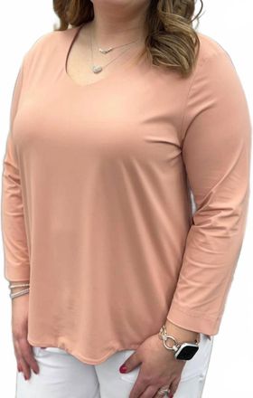 Multiples 3/4 Sleeve V-Neck Top In Pink