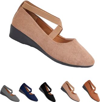 Generic Womens Comfy Elastic Crisscross Strap Wedge Slip-On Shoes,Slip On Fashion Ankle Straps Elegant Dress Shoes,Womens Round Toe Ballet Wedge Dress Shoe (K