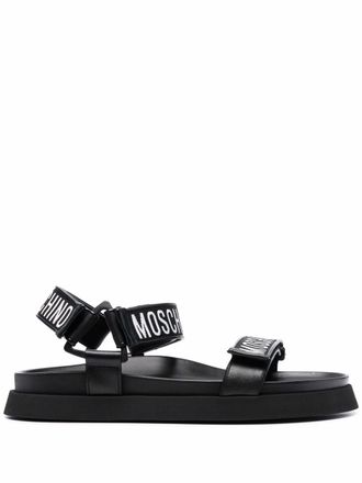 Moschino logo strap leather sandals - Black